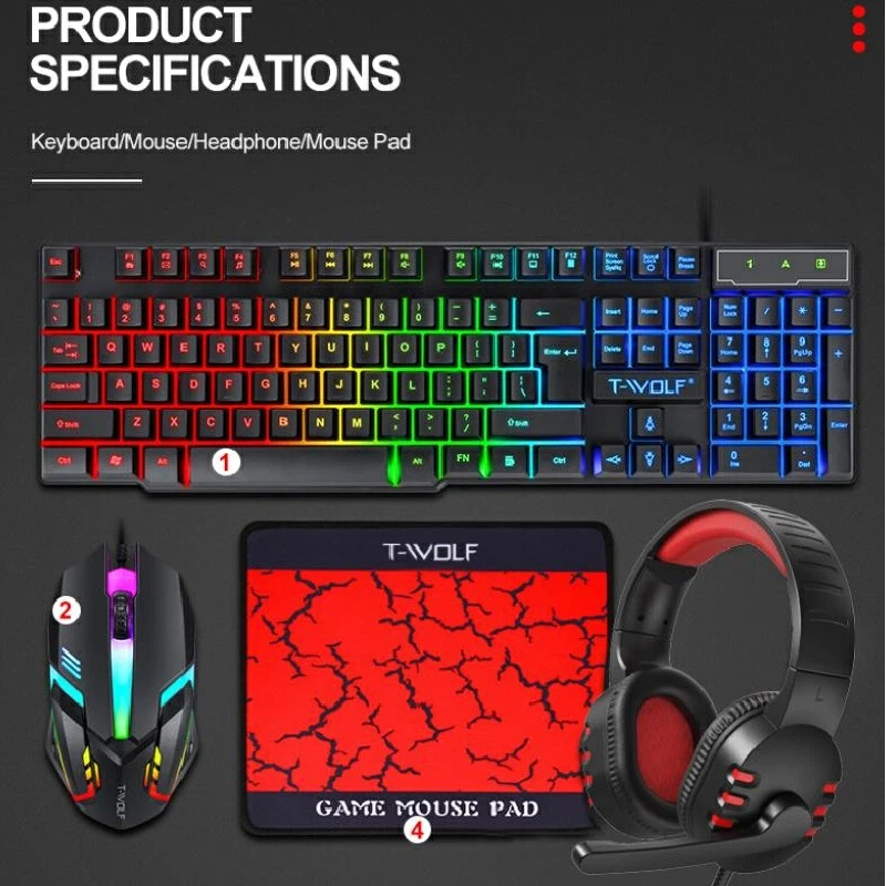 Gaming Keyboard Mouse Combo - Combo de Juego con Teclado Español-Ruso,